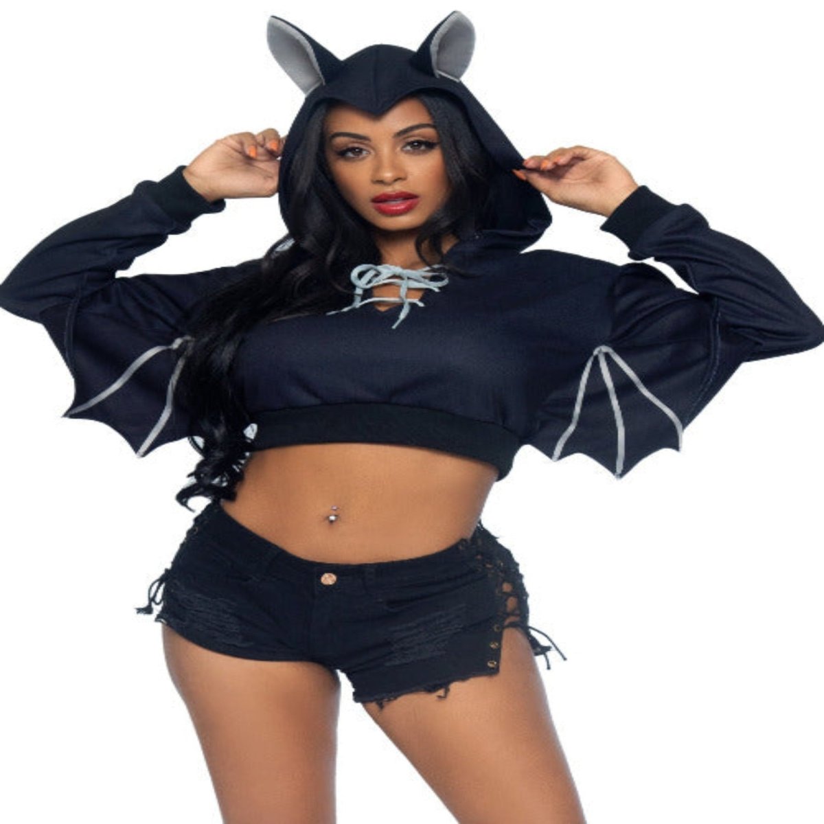 Bat Cropped Hoodie With Wings - worldclasscostumes