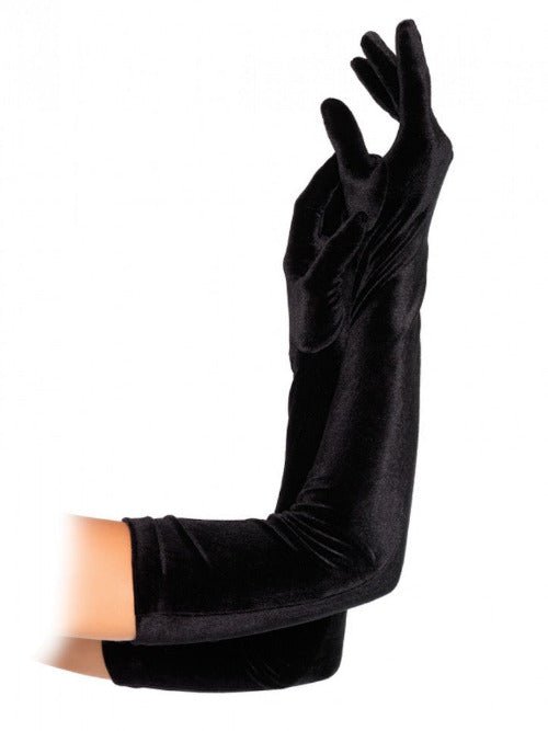 Black Stretch Velvet Opera Length Gloves - worldclasscostumes