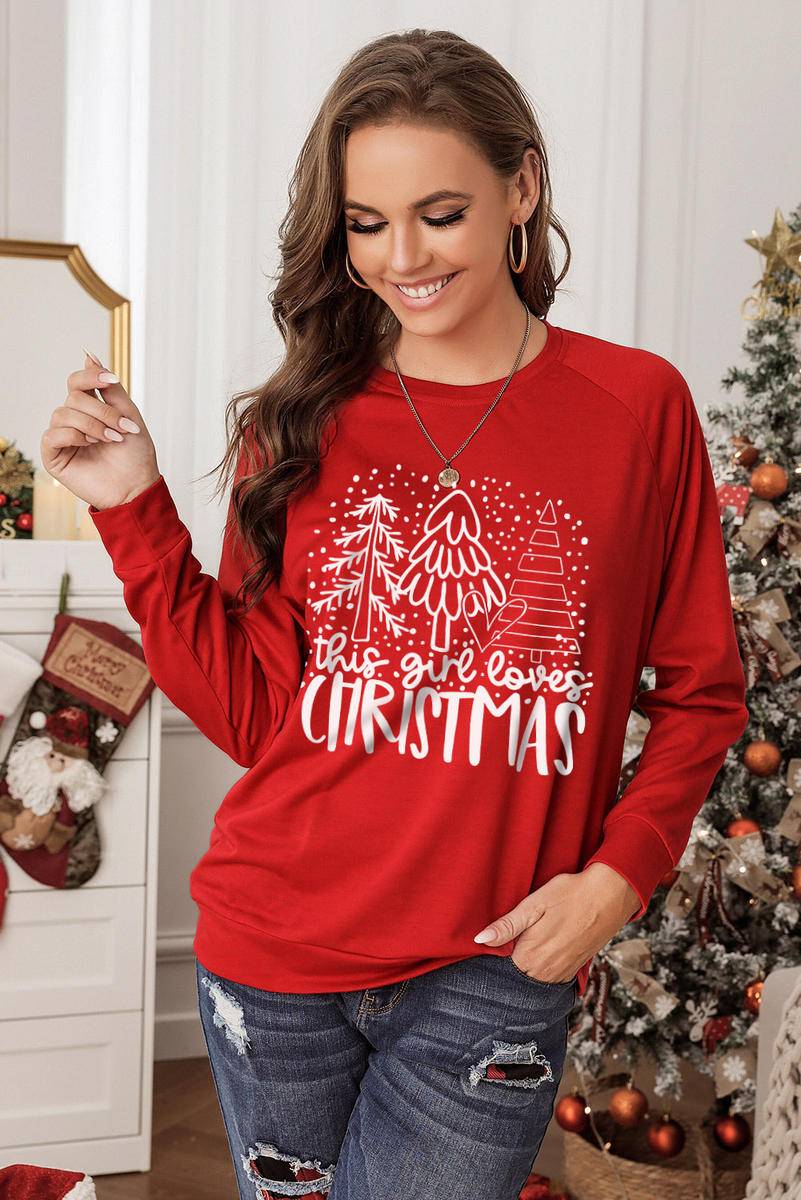 Christmas Tree Letter Print Long Sleeve Graphic Sweatshirt - worldclasscostumes