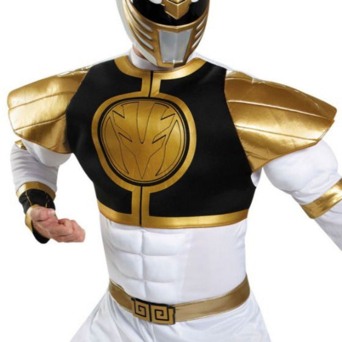 Disguise Men's White Ranger Classic Muscle Adult Costume - worldclasscostumes