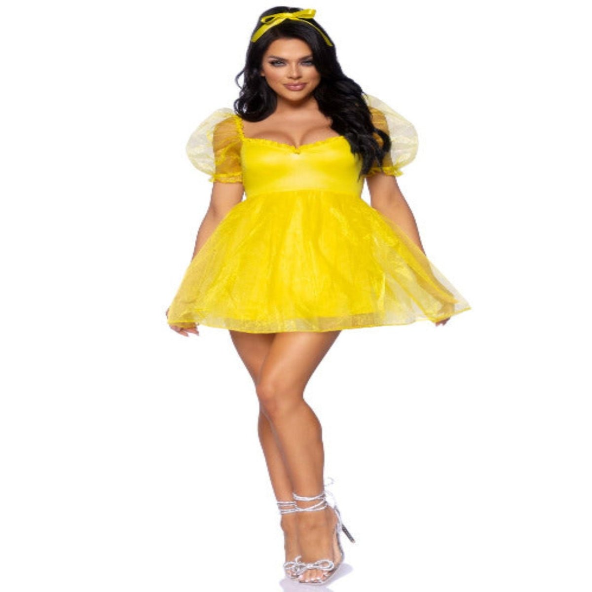 Frosted Organza Babydoll Dress With Ruffled Sweetheart Neckline And Puff Sleeves - worldclasscostumes