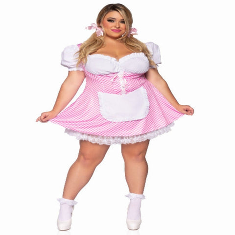 Gingham dress with lace up front and attached apron. - worldclasscostumes