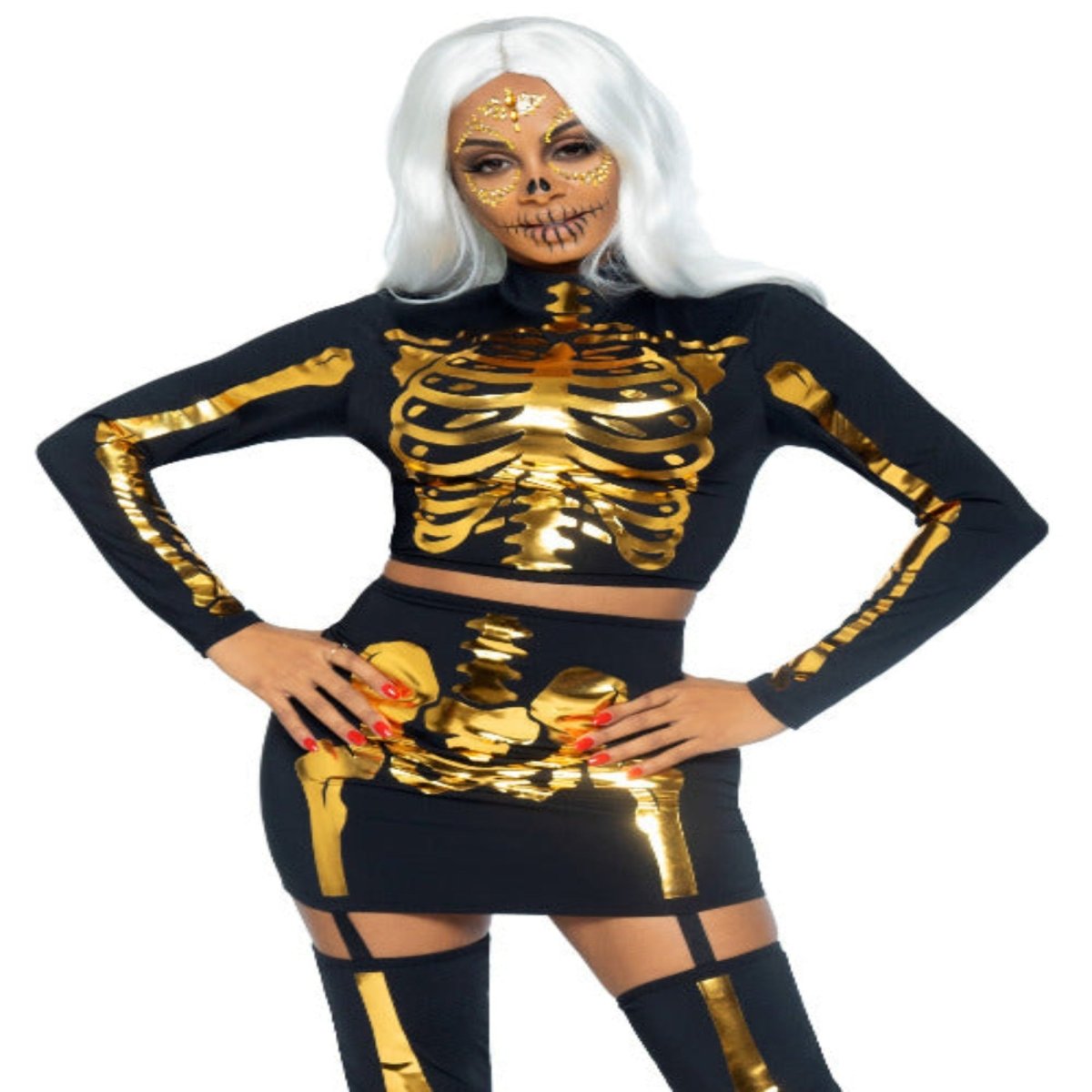 Golden Skeleton Crop Top and Skirt - worldclasscostumes
