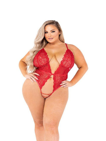 High-Cut Lace Teddy with Crotchless Lace-Up - worldclasscostumes