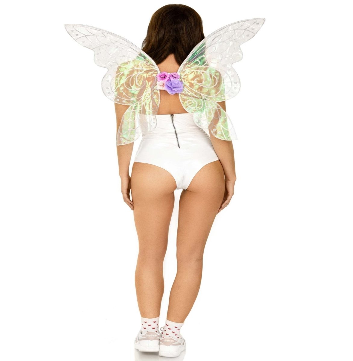 Iridescent glitter fairy wings with flower accent. - worldclasscostumes