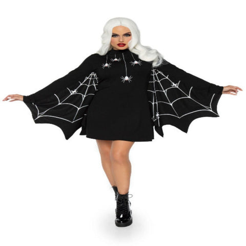 Jersey Spider Dress With Scalloped Web Wing Sleeve - worldclasscostumes