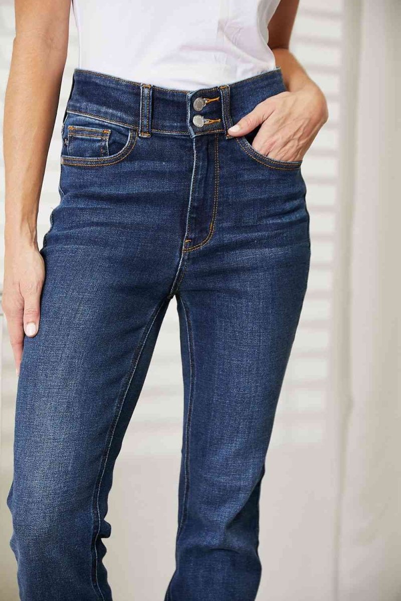 Judy Blue Full Size High Waist Vintage Frayed Hem Bootcut Jeans - worldclasscostumes