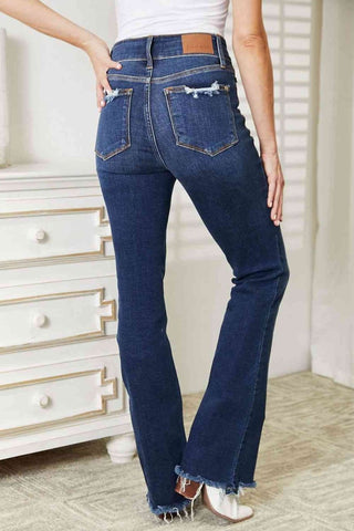 Judy Blue Full Size High Waist Vintage Frayed Hem Bootcut Jeans - worldclasscostumes