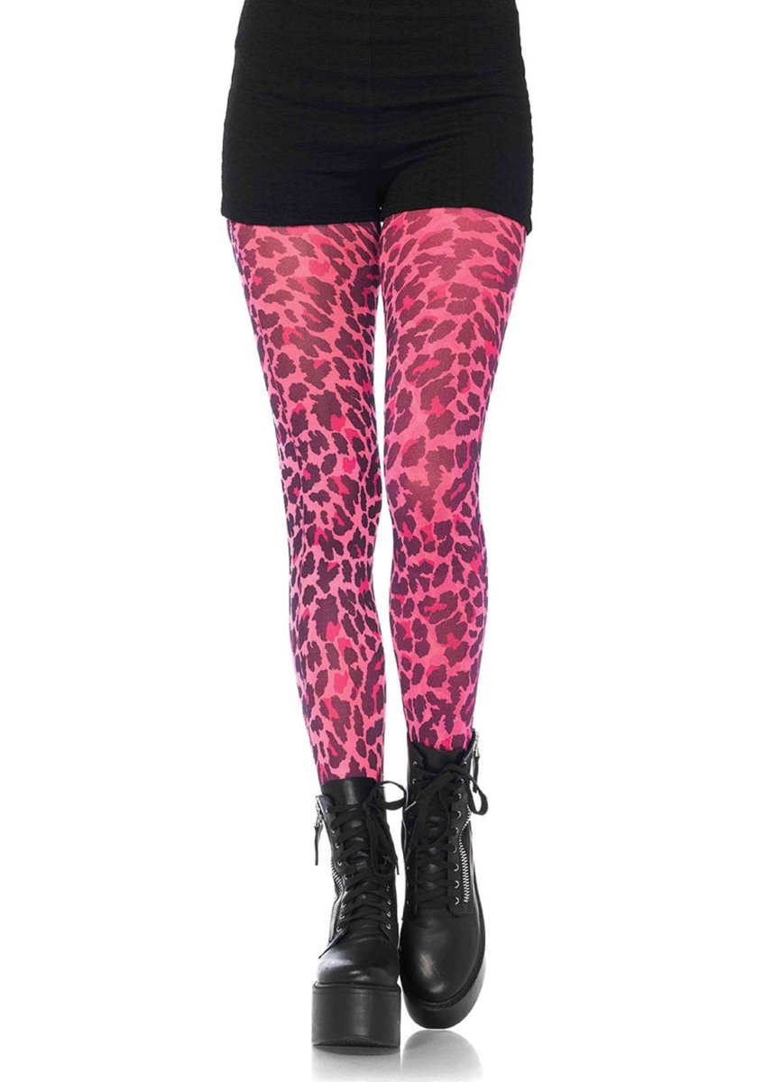 Leg Avenue Women's Neon Leopard Print Opaque Tights - worldclasscostumes