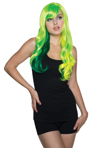 Neon Green Long Adult Halloween Costume Accessory Wig - worldclasscostumes