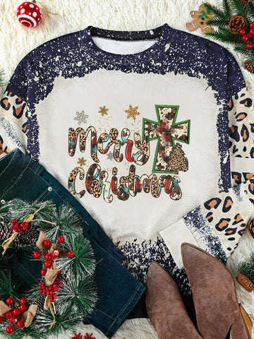 Plus Size MERRY CHRISTMAS Graphic Leopard Sweatshirt - worldclasscostumes