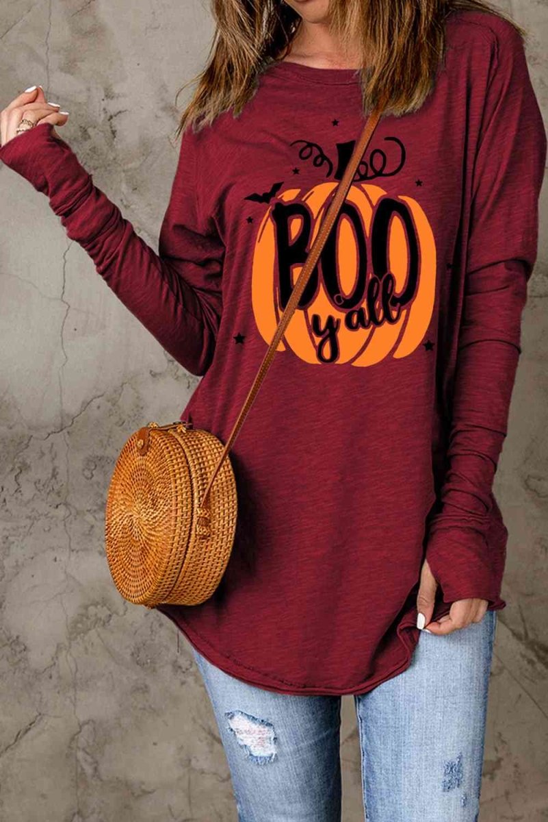 Pumpkin Graphic Thumbhole Sleeve T-Shirt - worldclasscostumes