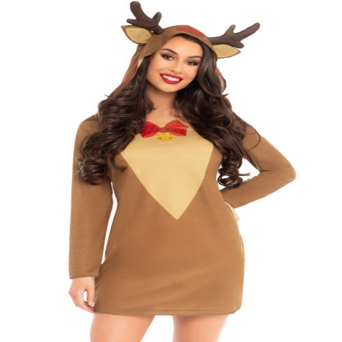 Reindeer long sleeve t-shirt dress with antler hood. - worldclasscostumes