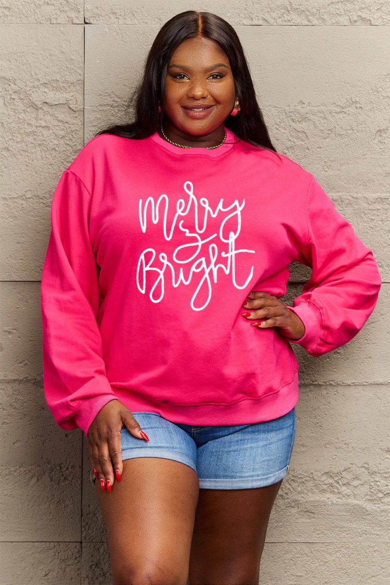 Simply Love Full Size MERRY AND BRIGHT Graphic Sweatshirt - worldclasscostumes