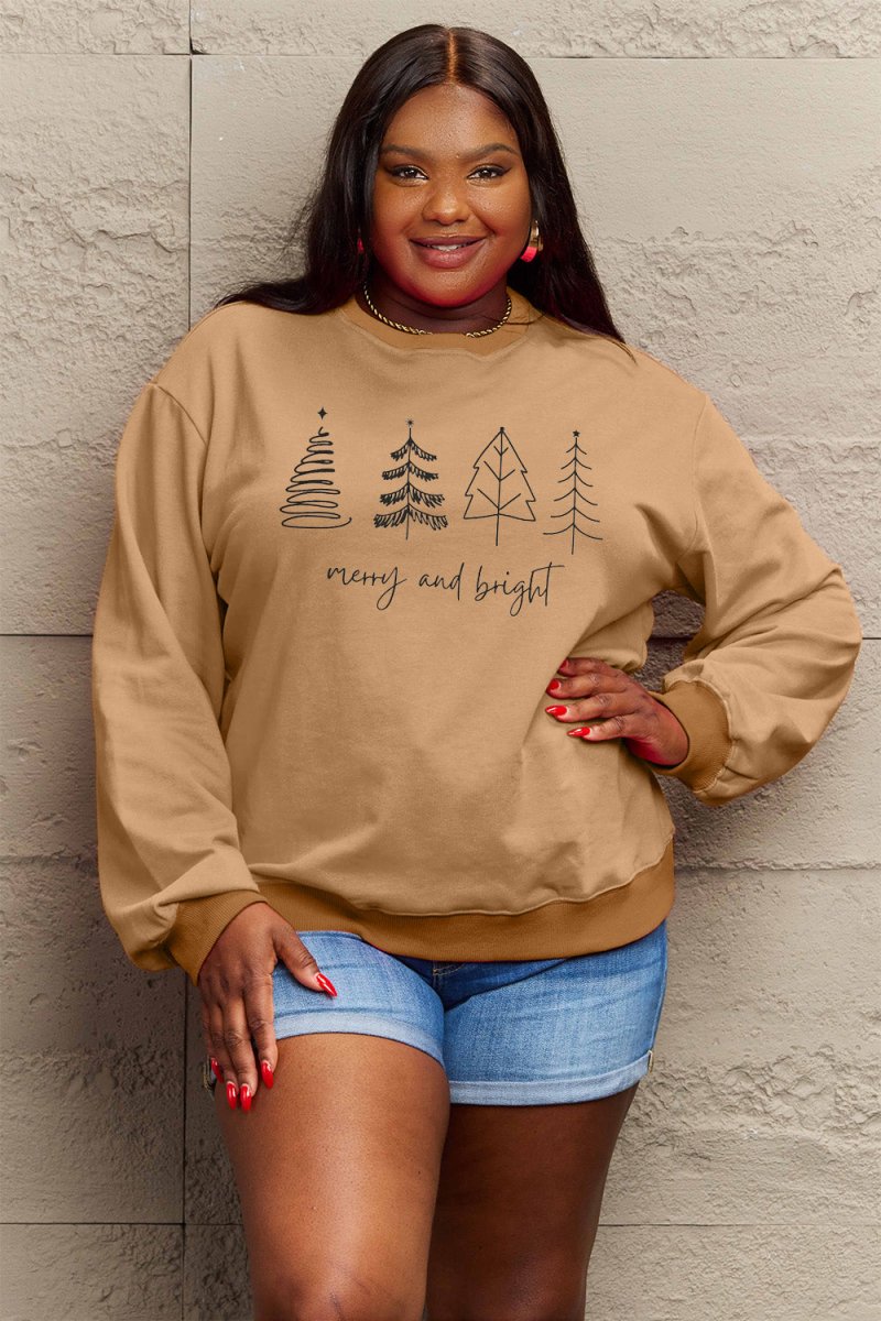 Simply Love Full Size MERRY AND BRIGHT Graphic Sweatshirt - worldclasscostumes