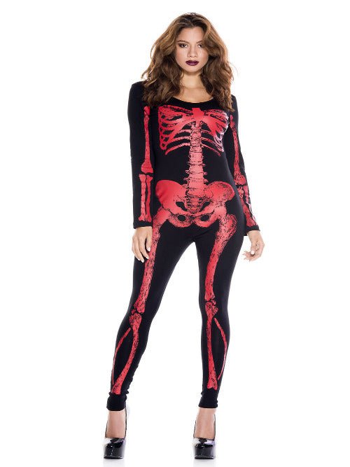 Skeleton Red Print Catsuit Women Costume - worldclasscostumes