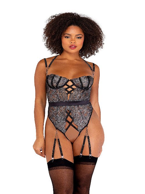 Sparkle Gartered Crotchless Teddy - worldclasscostumes