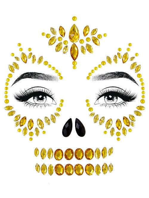 Sugar skull adhesive face jewels sticker. - worldclasscostumes
