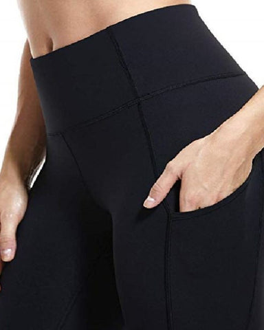 Wide Waistband Sports Leggings with Side Pockets - worldclasscostumes