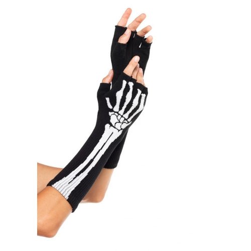Woven Skeleton Fingerless Gloves - worldclasscostumes